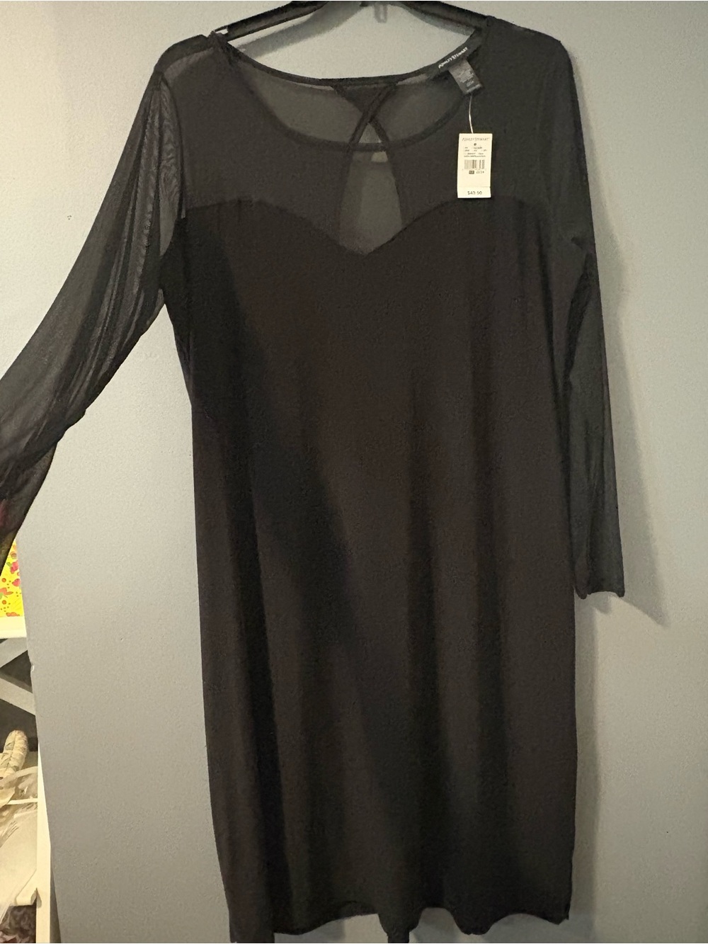 Ashley Stewart Black Long-Sleeve Mesh Yoke Dress